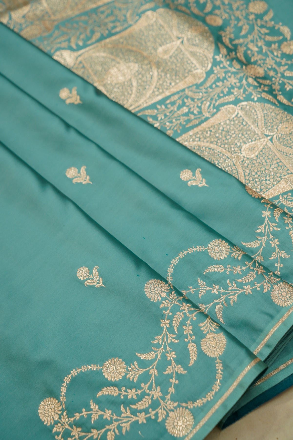 Shruti - Teal Blue Pure Katan Silk Saree