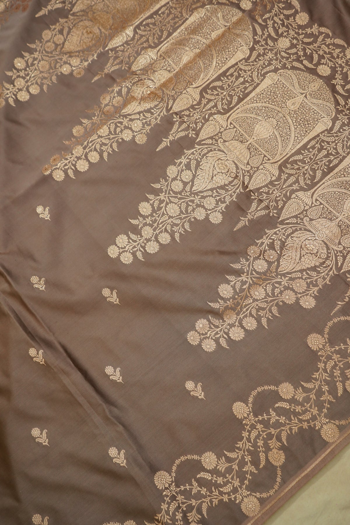 Shruti - Mocha Taupe Pure Katan Silk Saree