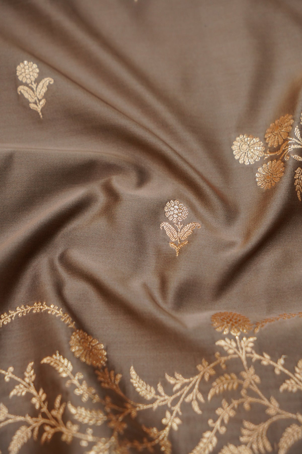 Shruti - Mocha Taupe Pure Katan Silk Saree