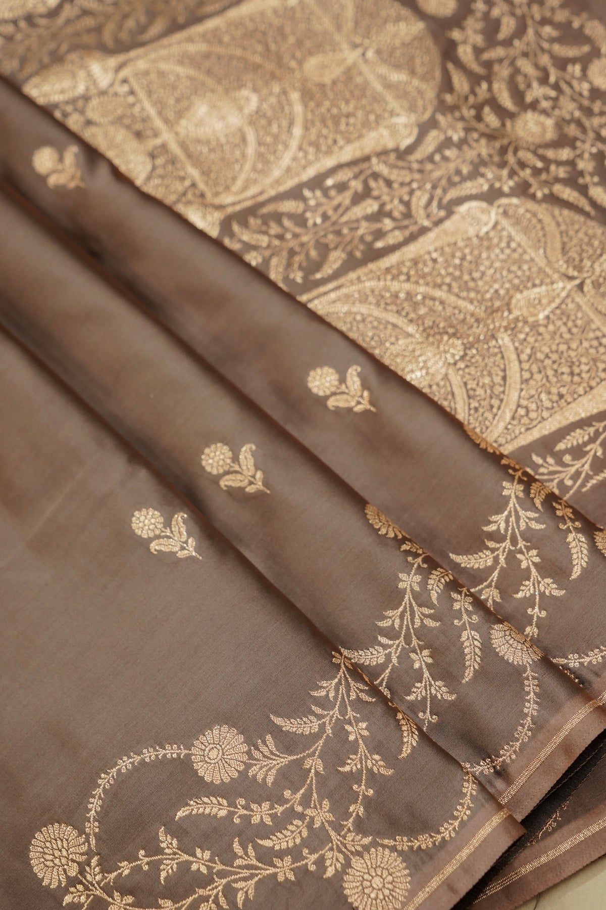 Shruti - Mocha Taupe Pure Katan Silk Saree