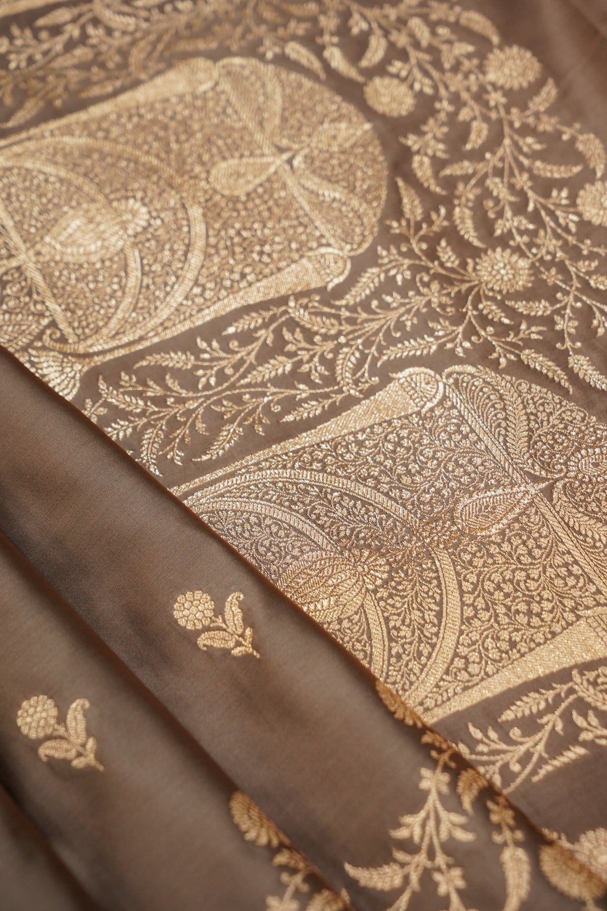 Shruti - Mocha Taupe Pure Katan Silk Saree