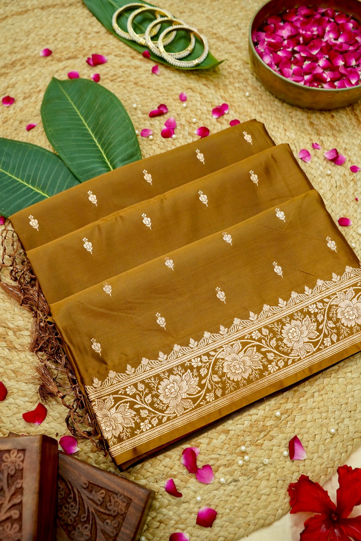 Kruti - Pure Katan Silk Saree in Mustard Gold