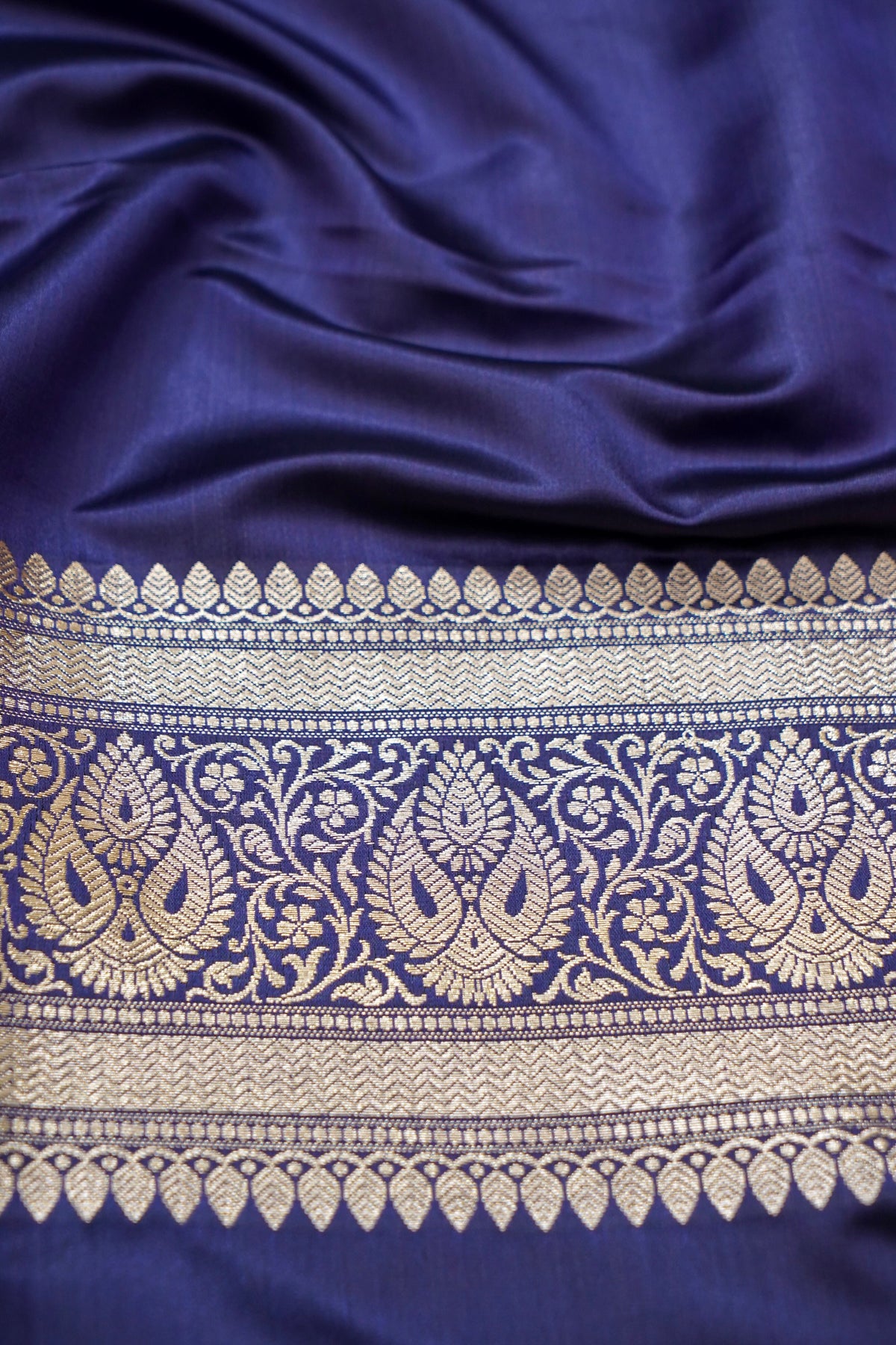 Rich Sapphire Blue Pure Banarasi Katan Silk Saree with light Gold Zari Weaving