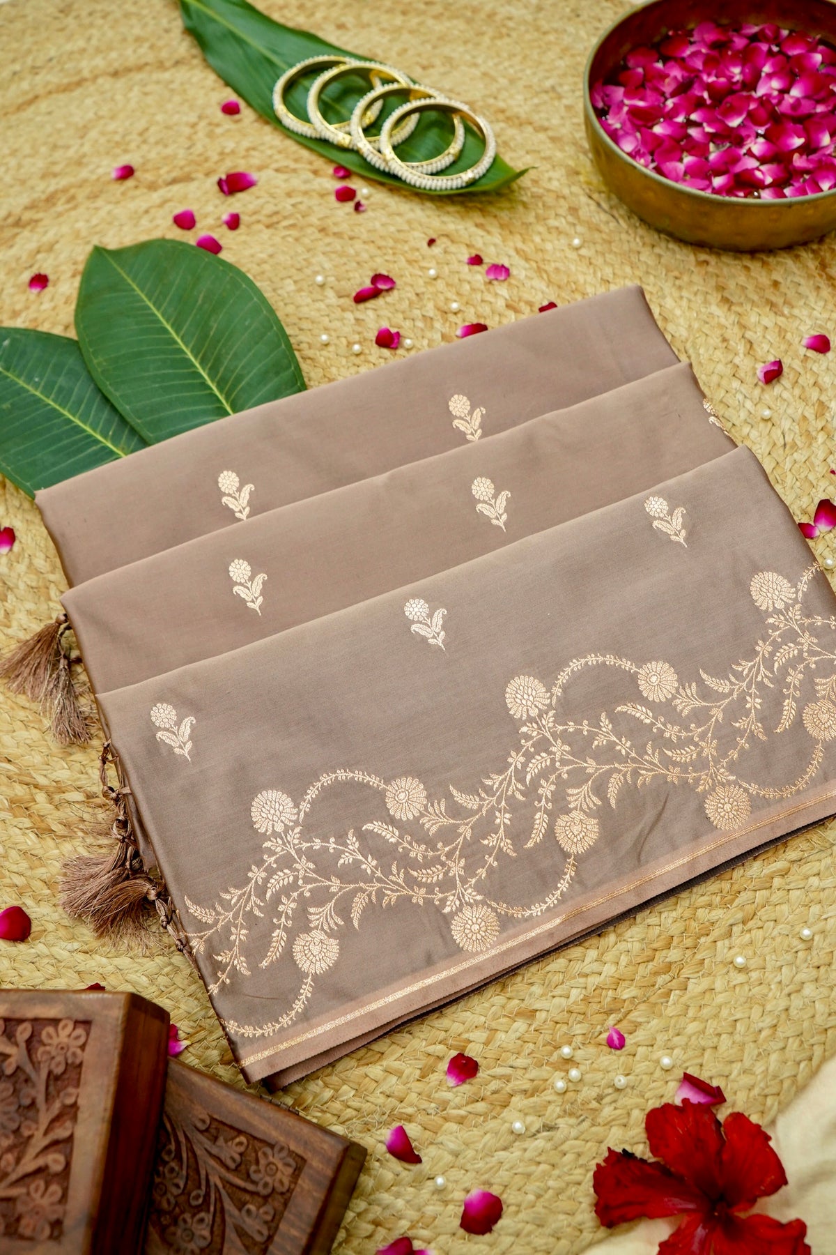Shruti - Mocha Taupe Pure Katan Silk Saree