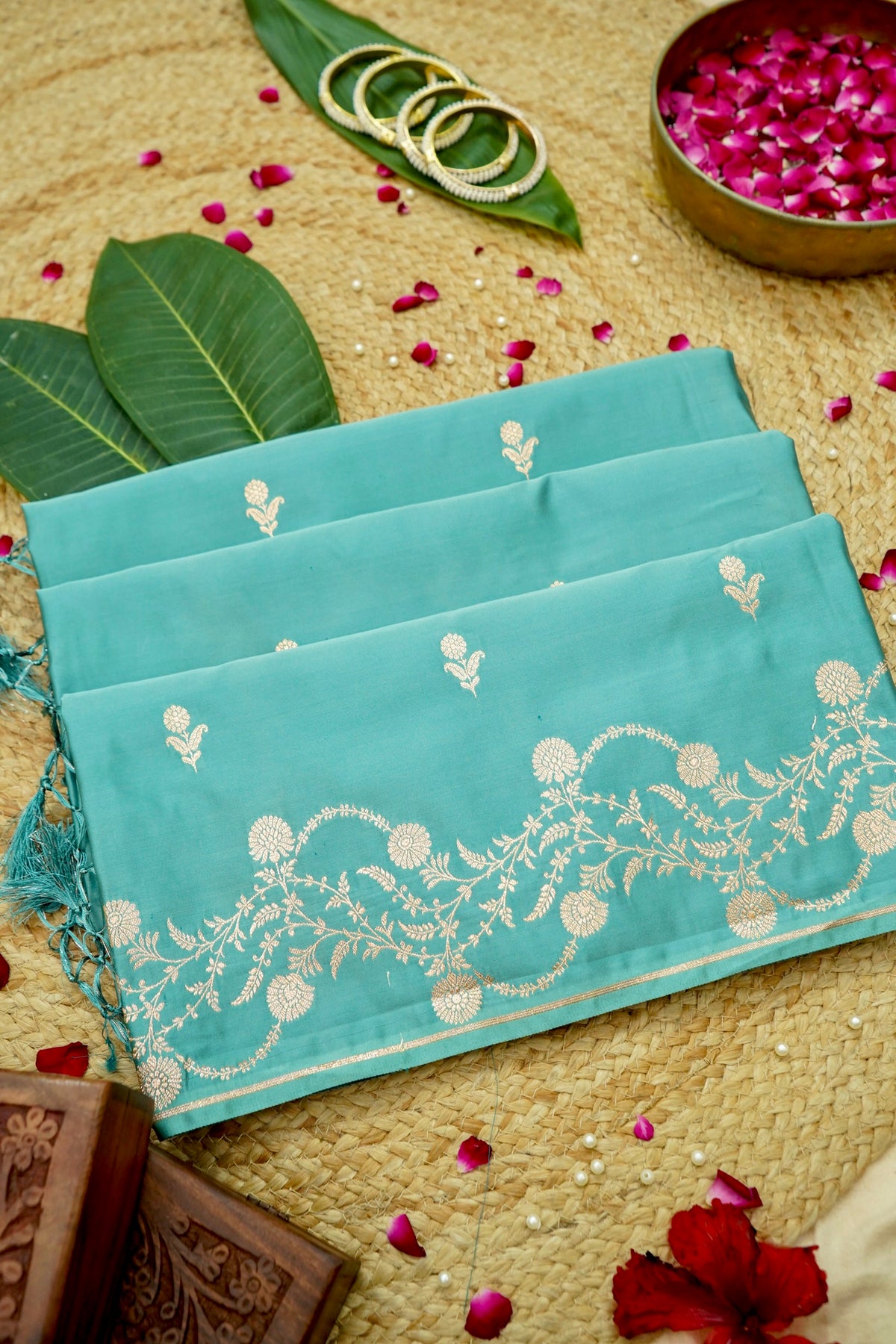 Shruti - Teal Blue Pure Katan Silk Saree
