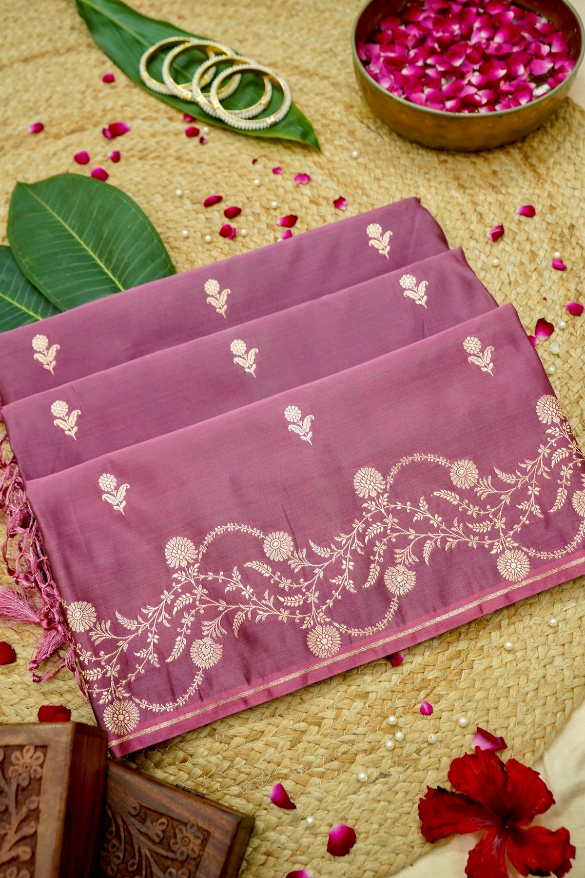 Shruti - Dusty Mauve Pure Katan Silk Saree