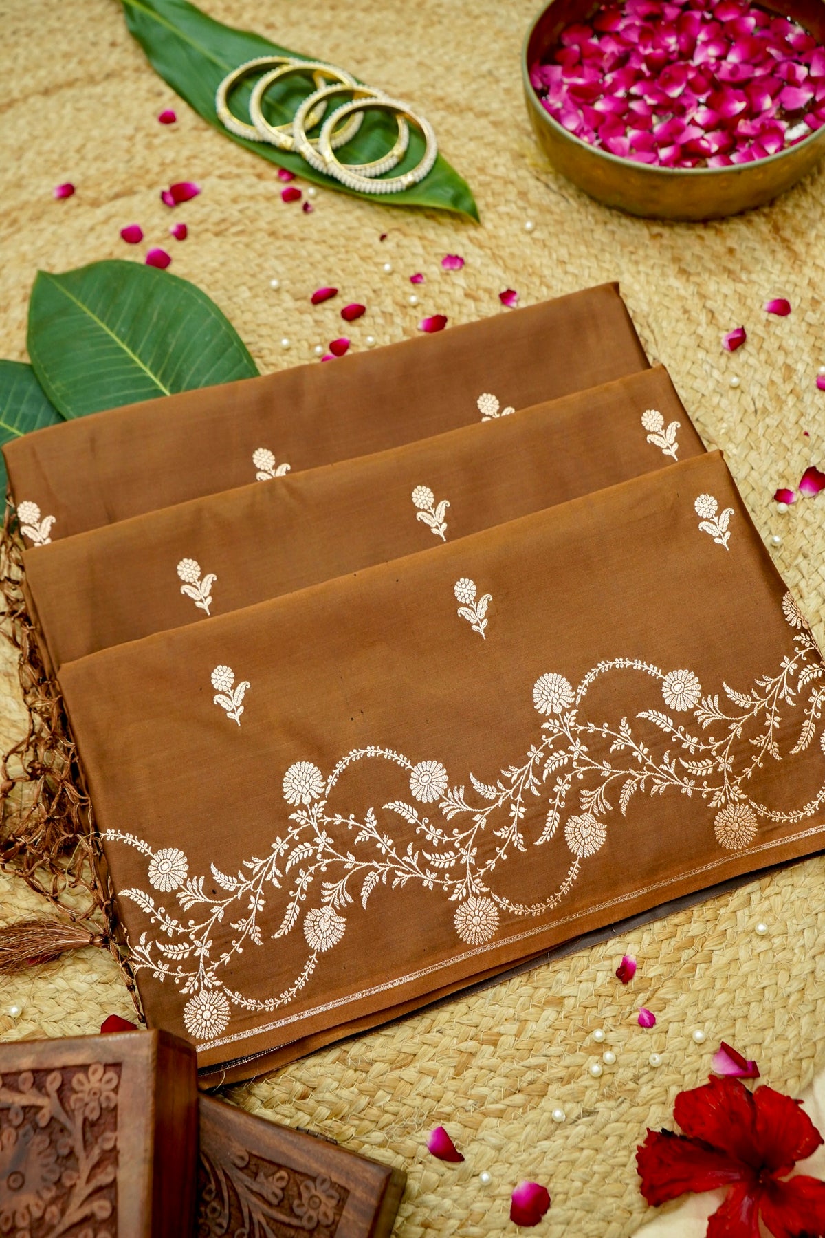Shruti - Caramel Brown Pure Katan Silk Saree