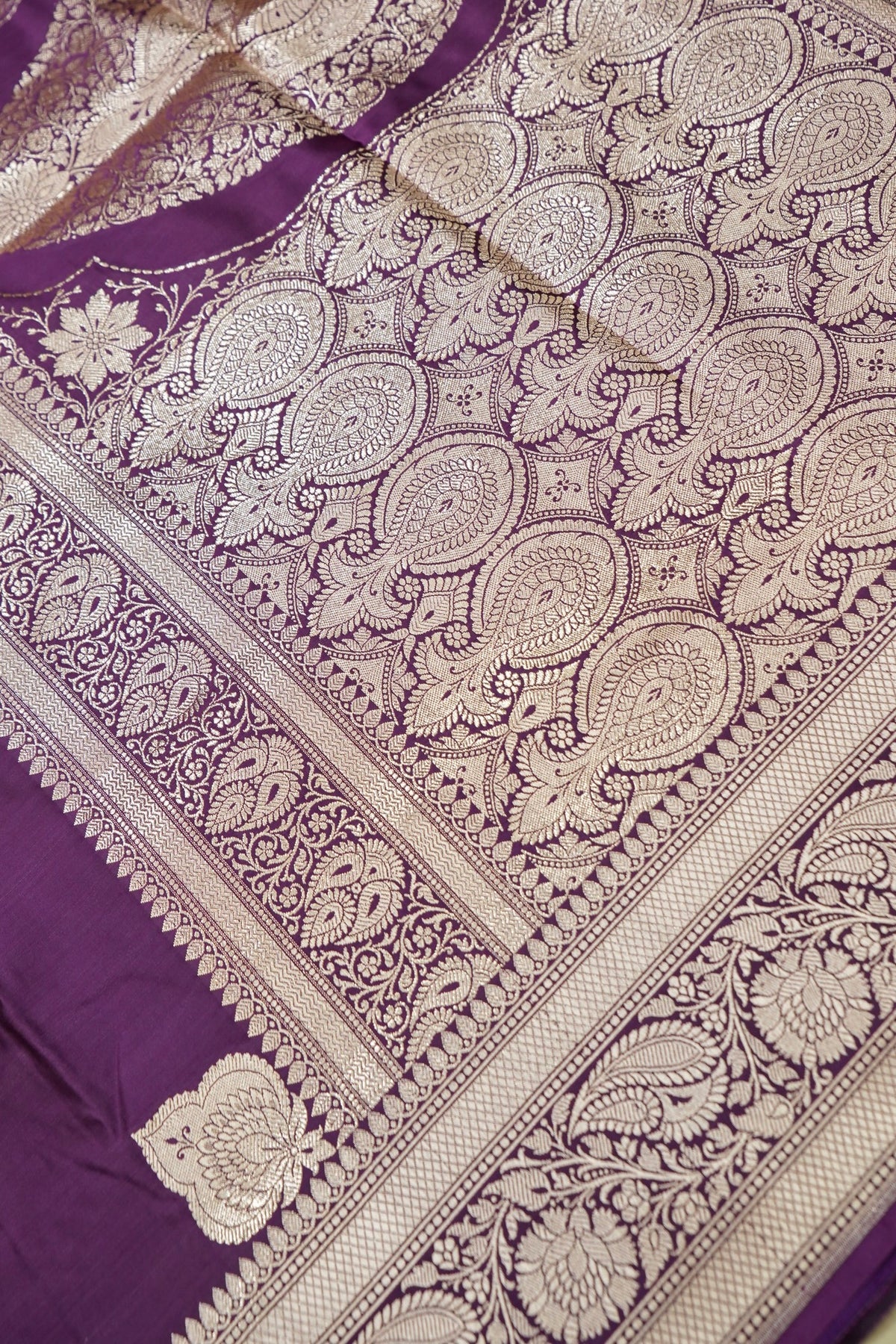 Rich Magenta Purple Pure Banarasi Katan Silk Saree with light Gold Zari Weaving