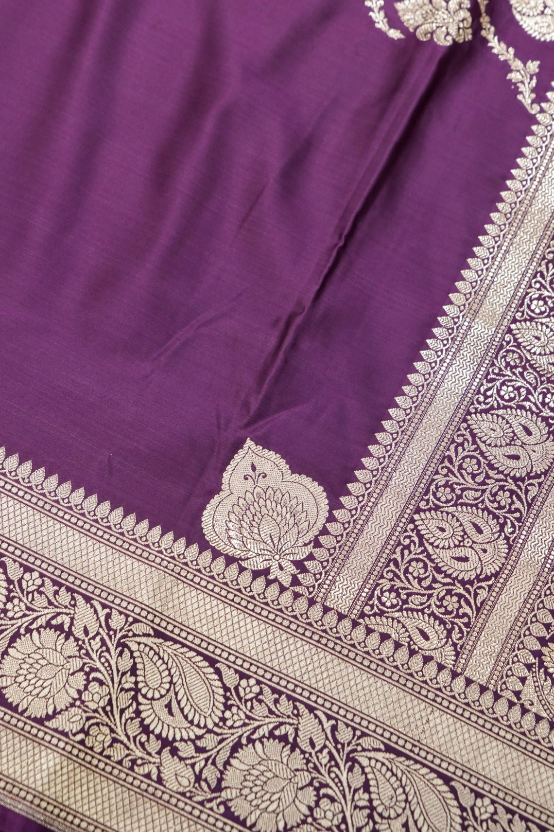 Rich Magenta Purple Pure Banarasi Katan Silk Saree with light Gold Zari Weaving