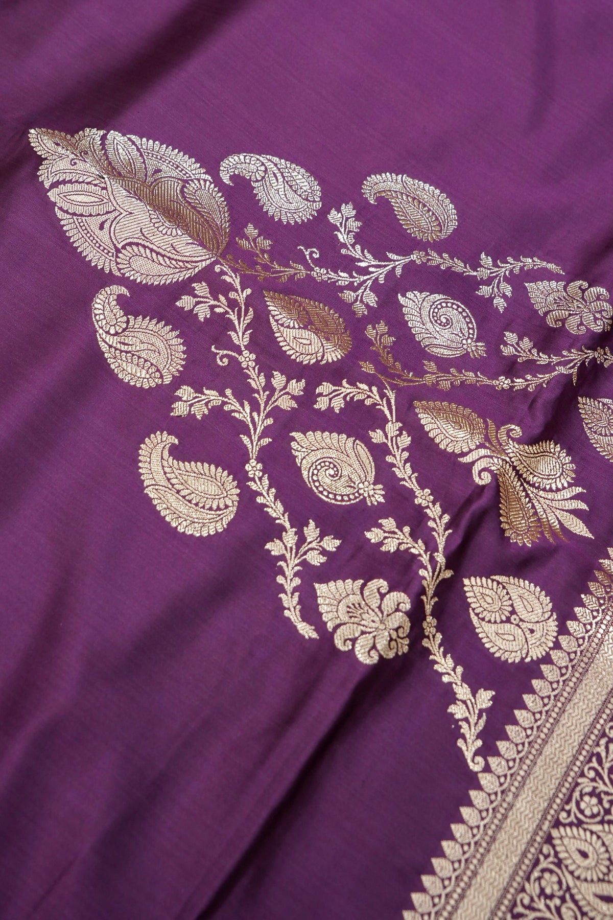 Rich Magenta Purple Pure Banarasi Katan Silk Saree with light Gold Zari Weaving
