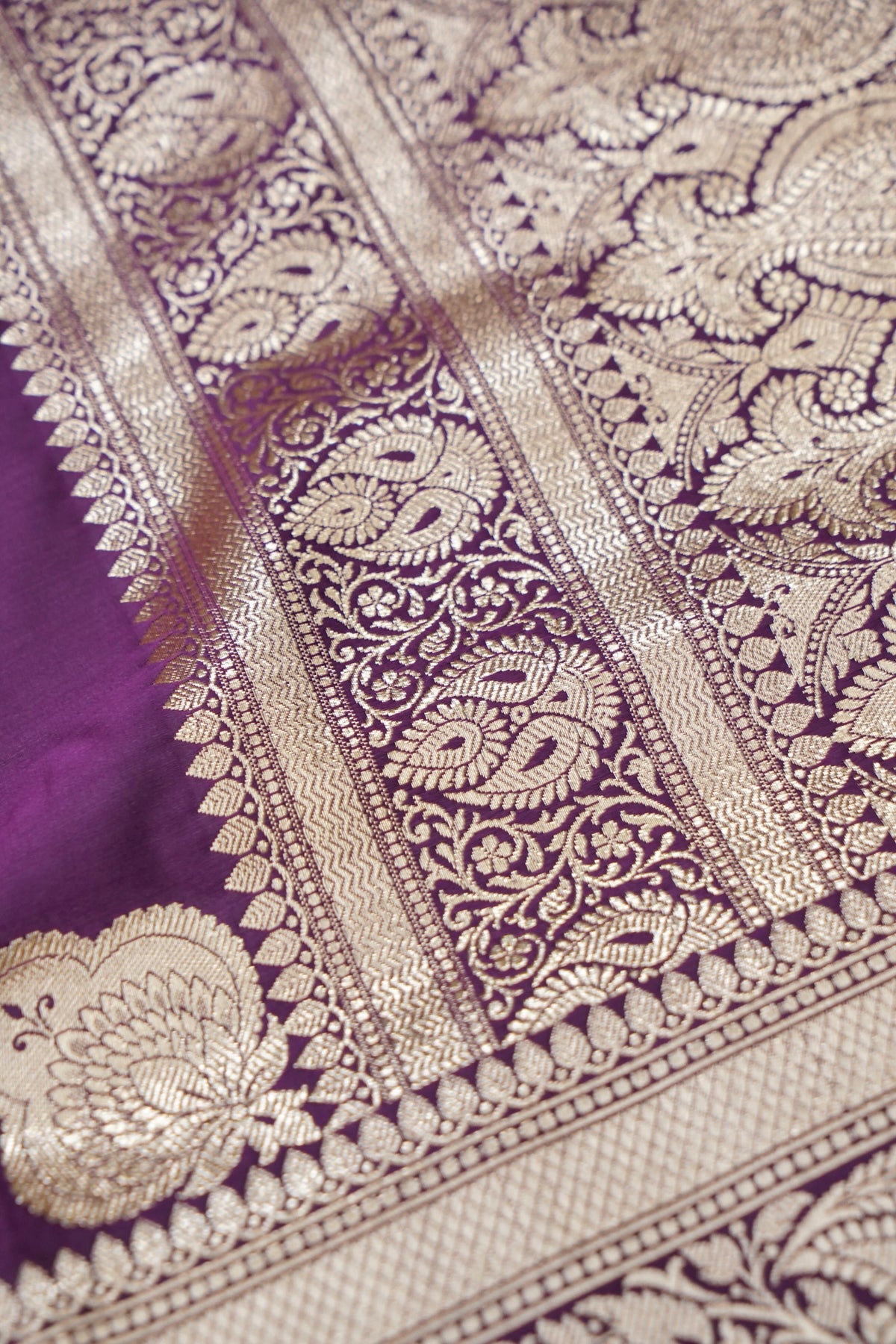 Rich Magenta Purple Pure Banarasi Katan Silk Saree with light Gold Zari Weaving