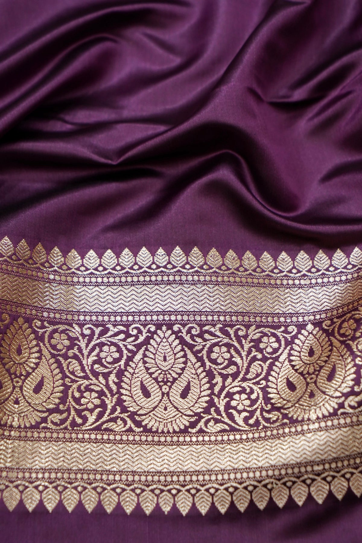 Rich Magenta Purple Pure Banarasi Katan Silk Saree with light Gold Zari Weaving