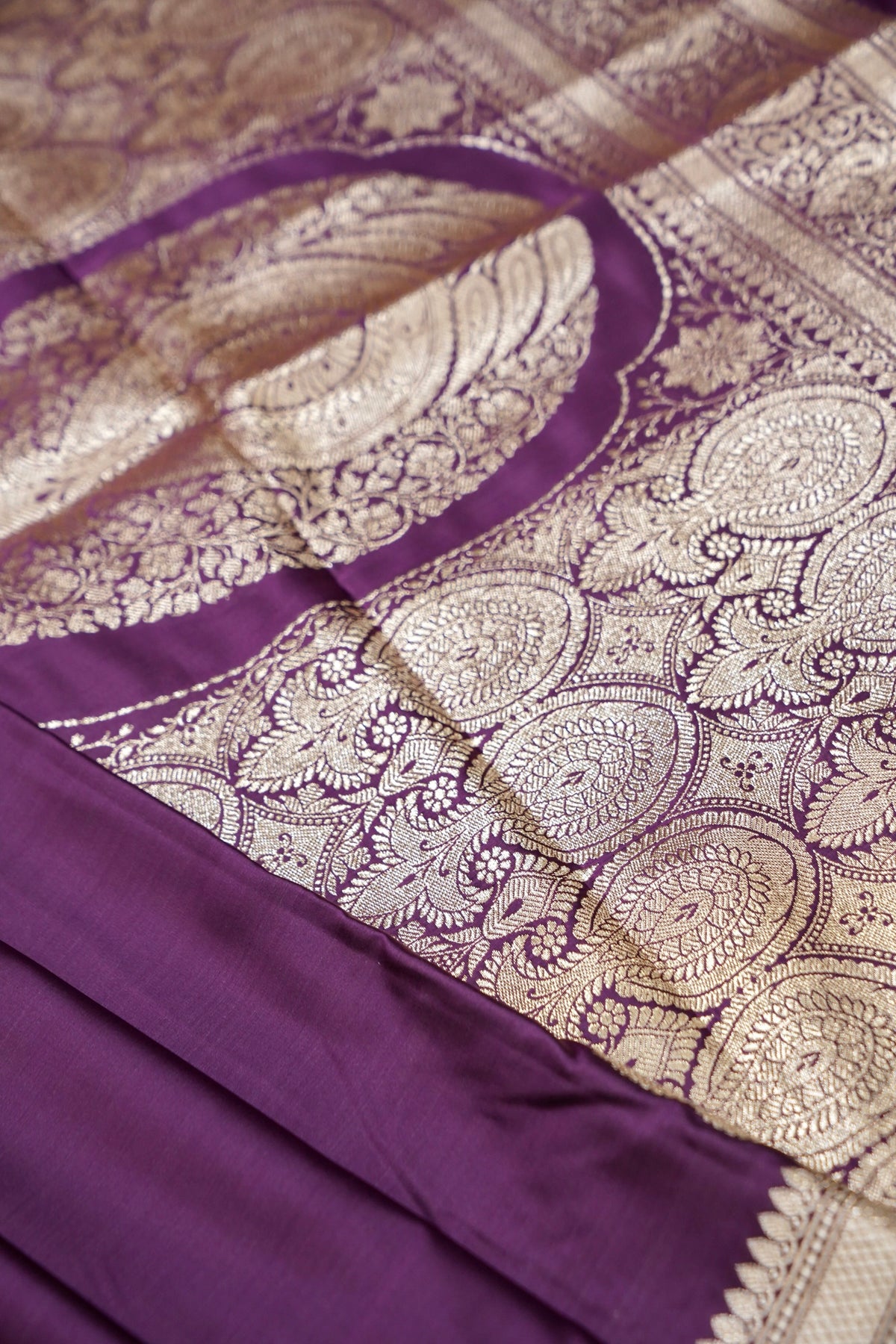 Rich Magenta Purple Pure Banarasi Katan Silk Saree with light Gold Zari Weaving