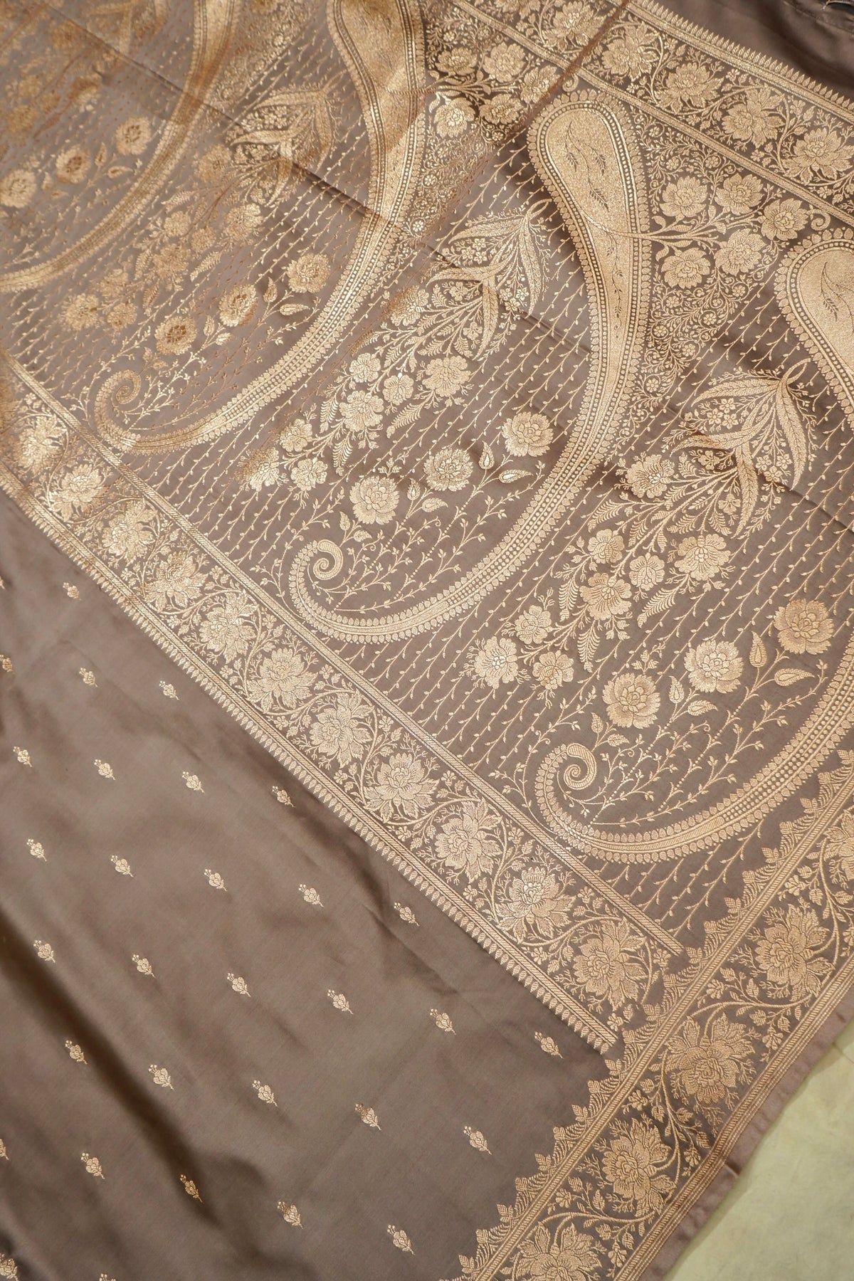 Kruti - Pure Katan Silk Saree in Taupe Beige