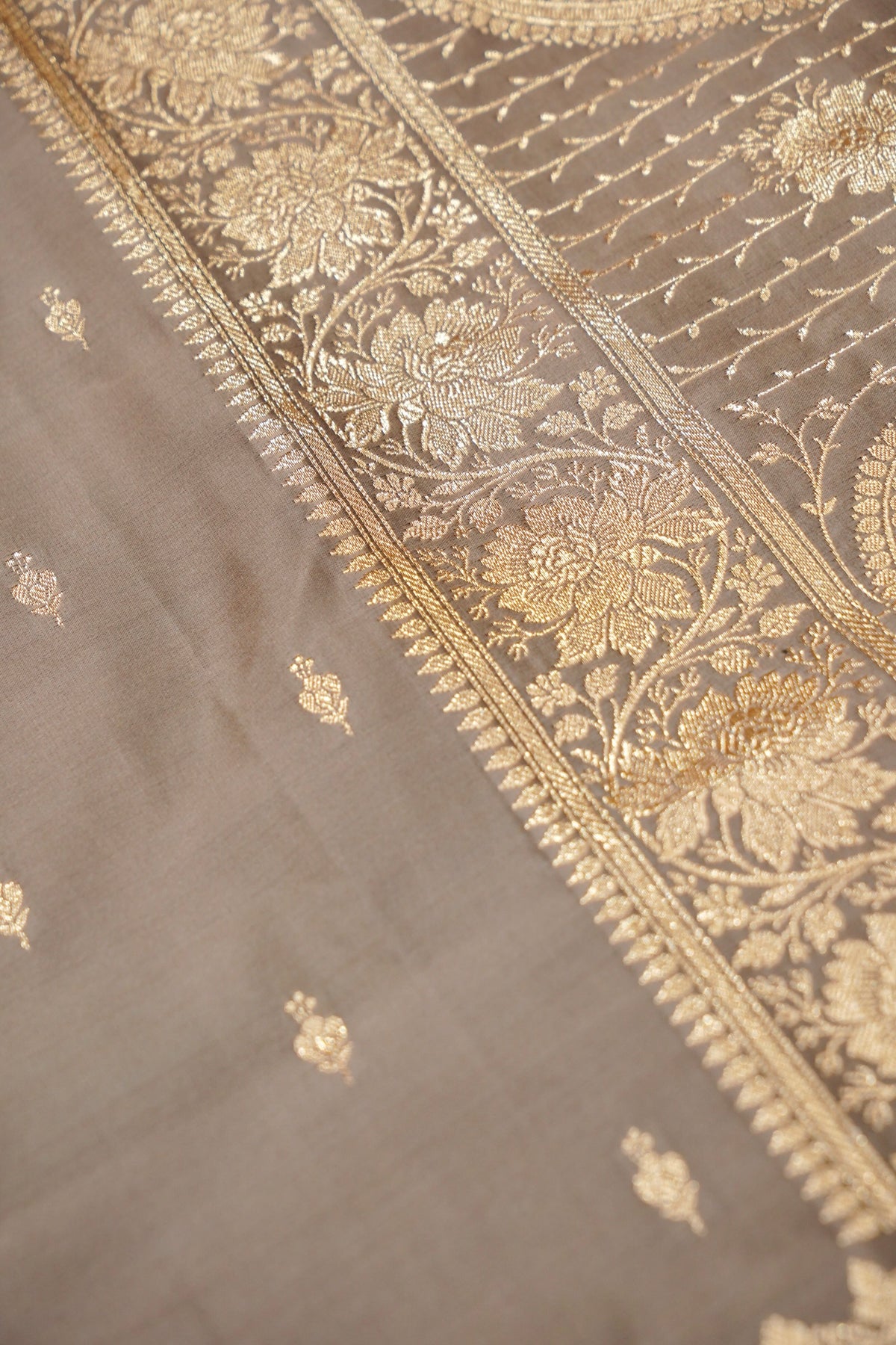 Kruti - Pure Katan Silk Saree in Taupe Beige