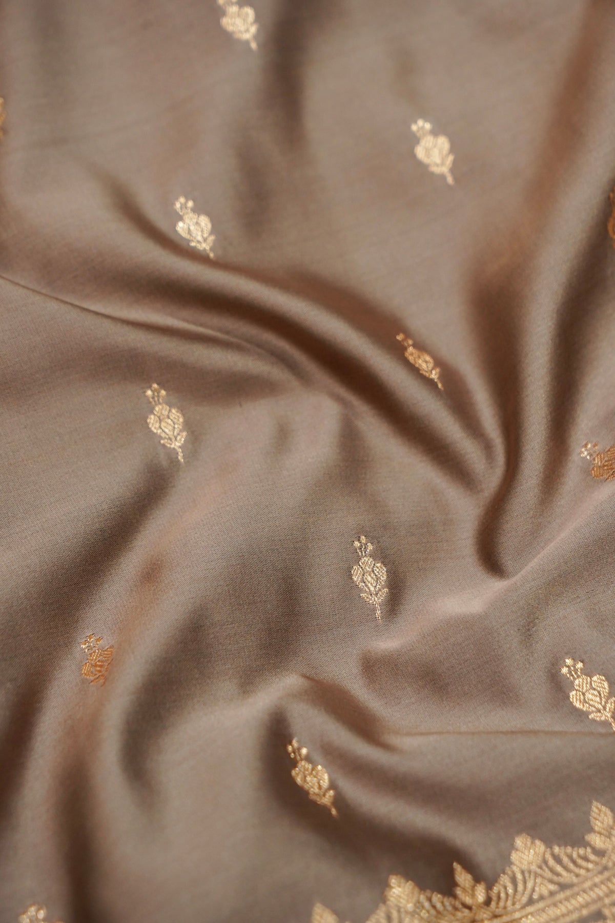 Kruti - Pure Katan Silk Saree in Taupe Beige