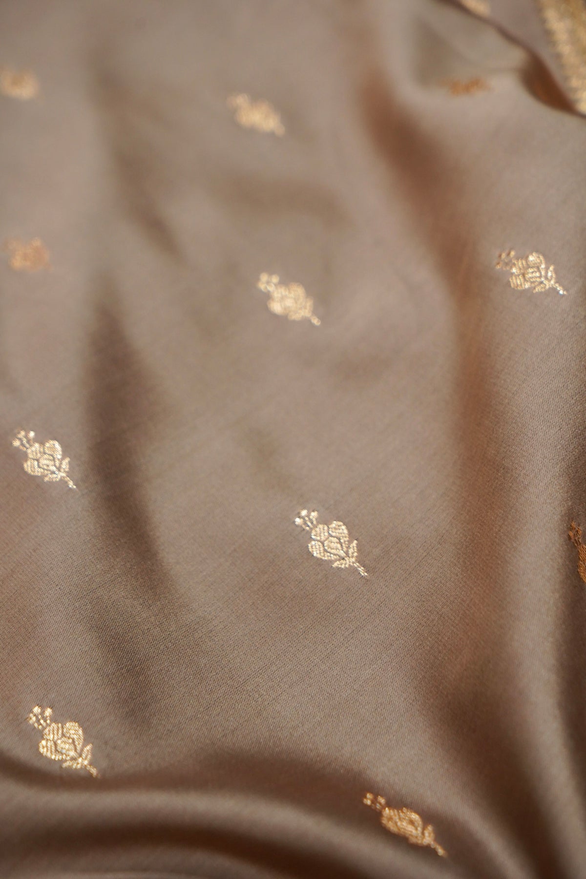 Kruti - Pure Katan Silk Saree in Taupe Beige