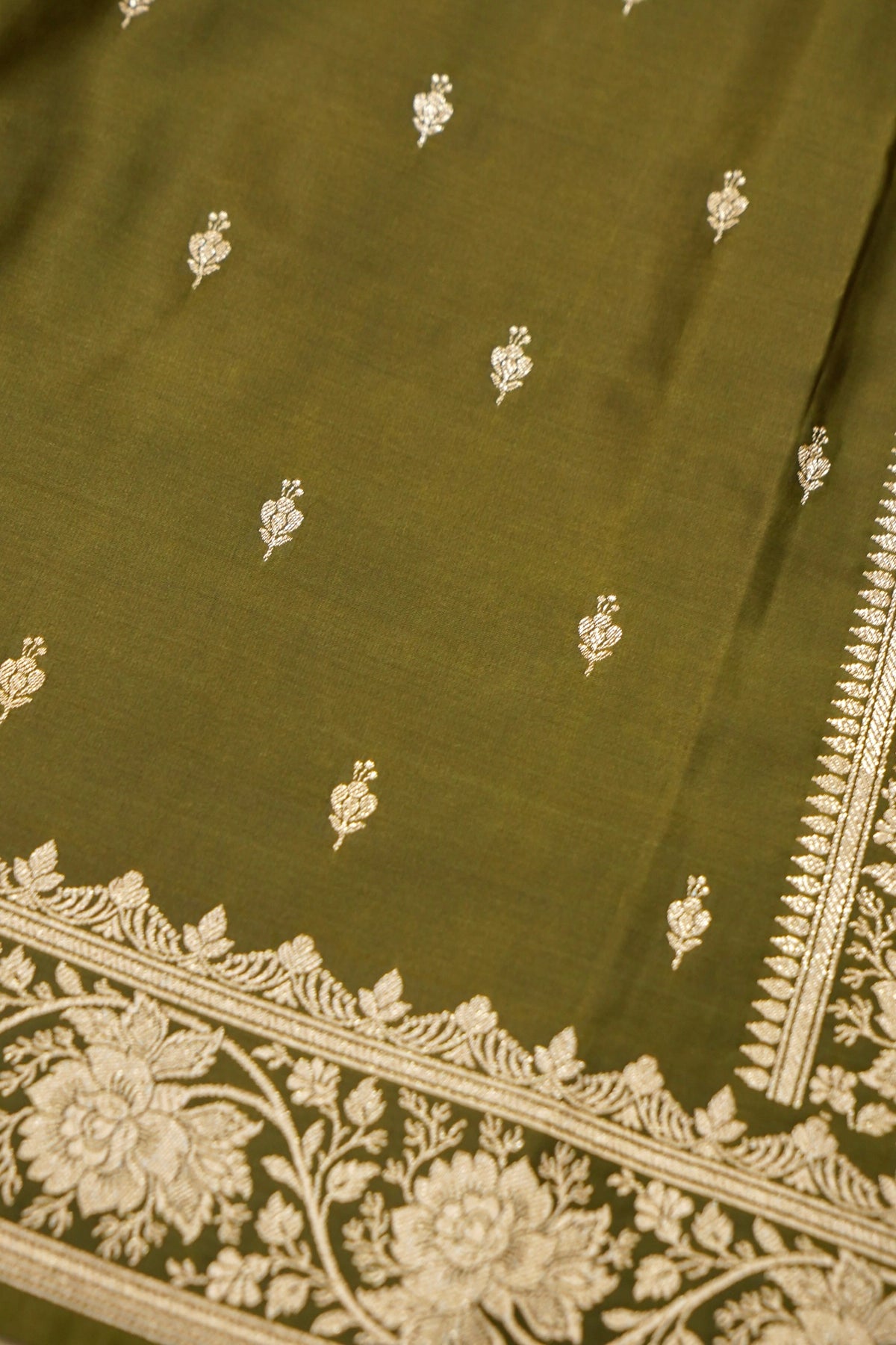 Kruti - Pure Katan Silk Saree in Olive Green