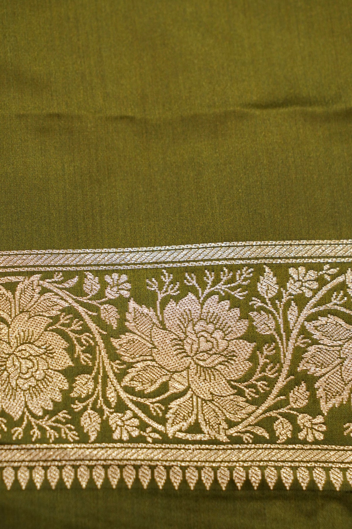 Kruti - Pure Katan Silk Saree in Olive Green