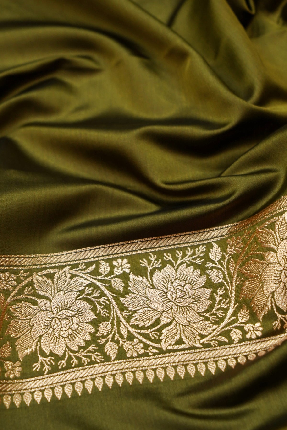 Kruti - Pure Katan Silk Saree in Olive Green