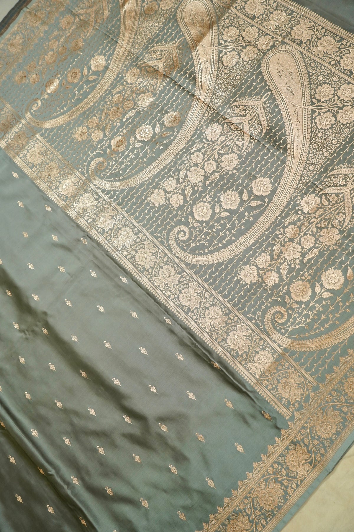Kruti - Pure Katan Silk Saree in Sage Grey