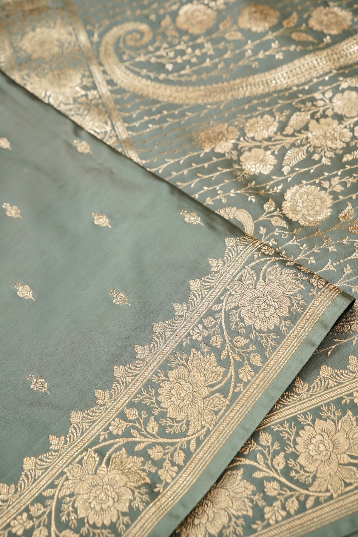 Kruti - Pure Katan Silk Saree in Sage Grey
