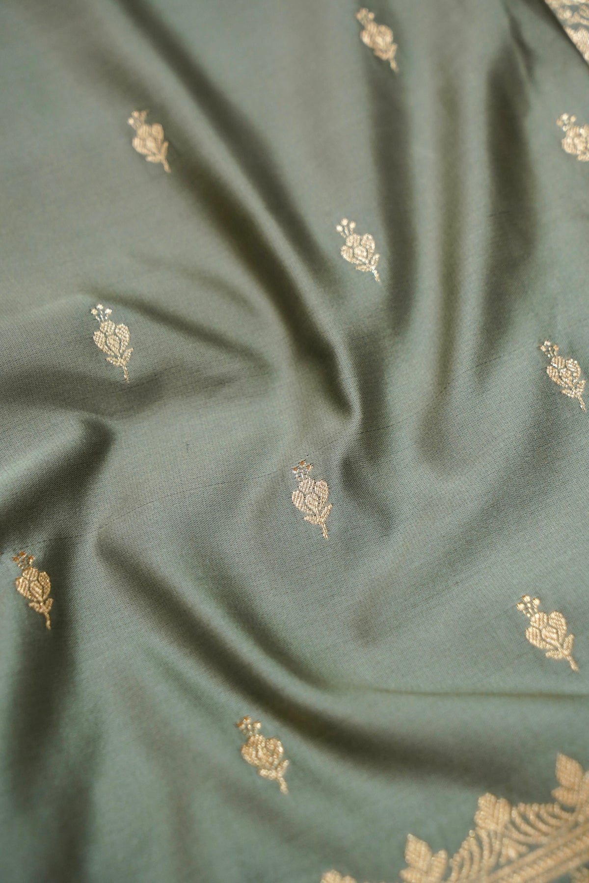 Kruti - Pure Katan Silk Saree in Sage Grey