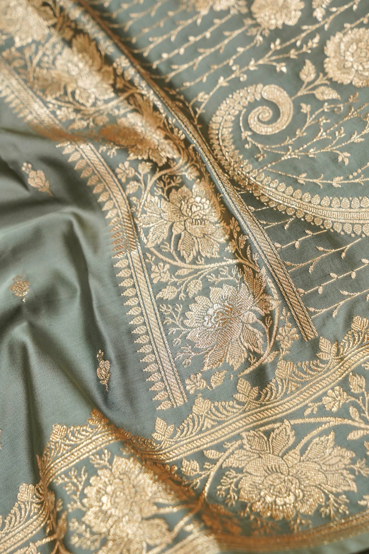 Kruti - Pure Katan Silk Saree in Sage Grey