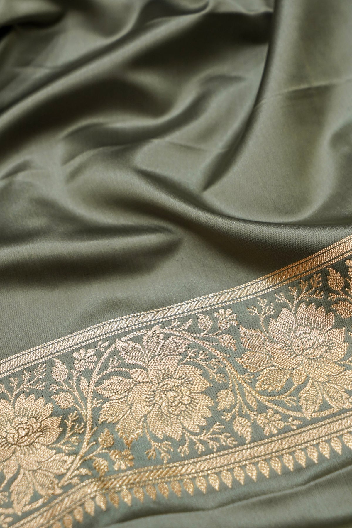 Kruti - Pure Katan Silk Saree in Sage Grey