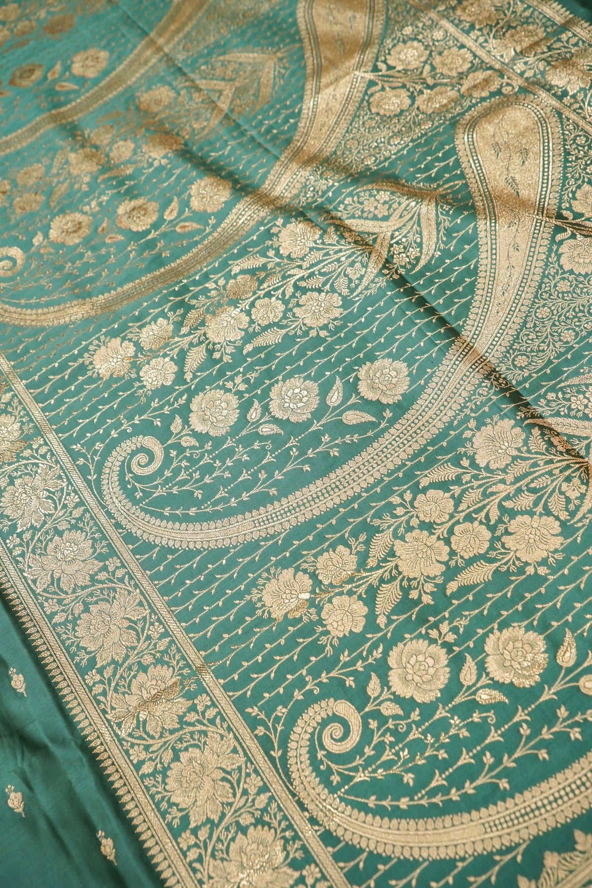 Kruti - Pure Katan Silk Saree in Teal Green