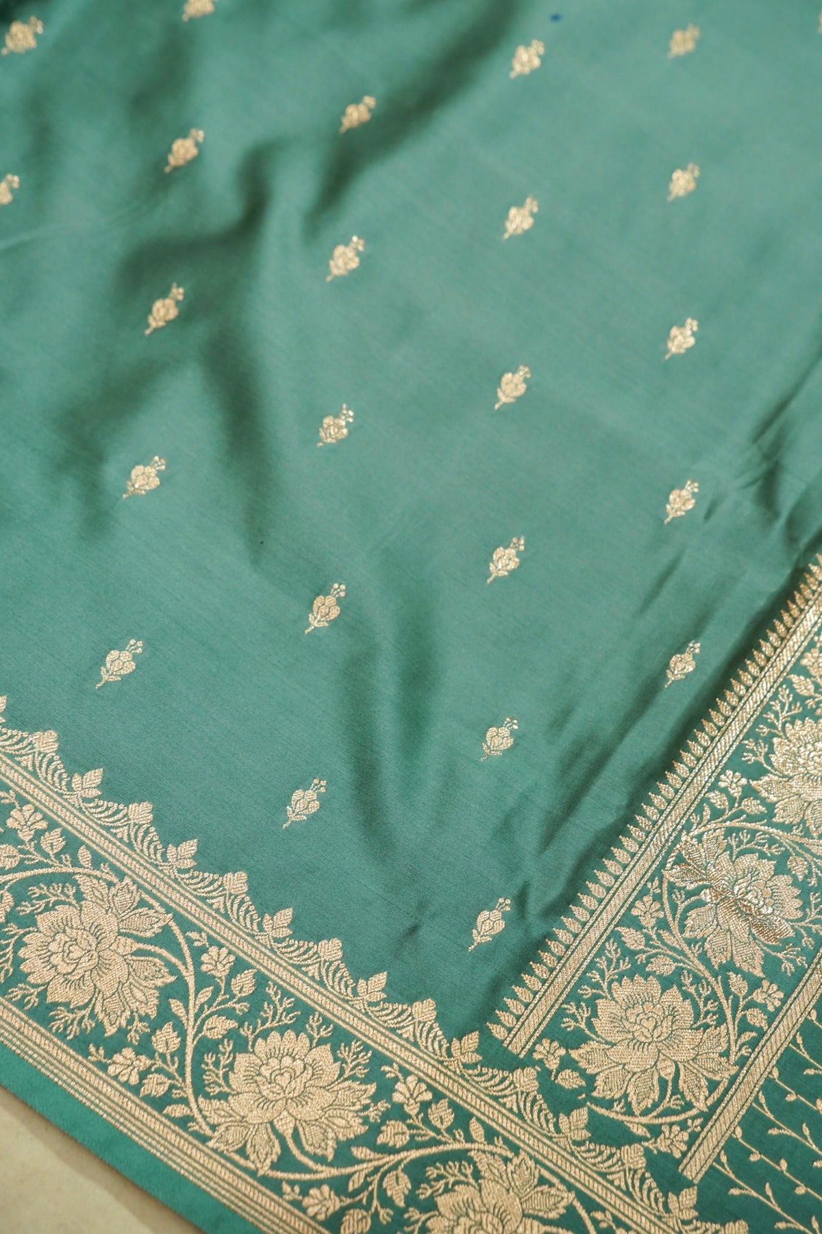 Kruti - Pure Katan Silk Saree in Teal Green