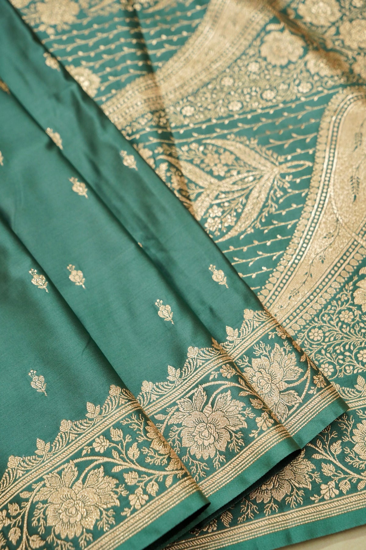 Kruti - Pure Katan Silk Saree in Teal Green