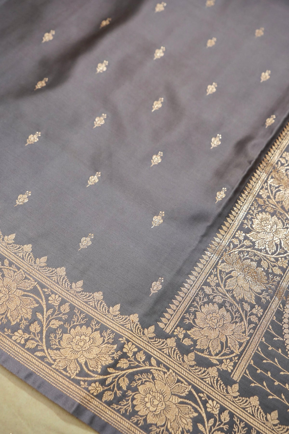 Kruti - Pure Katan Silk Saree in Silver Grey
