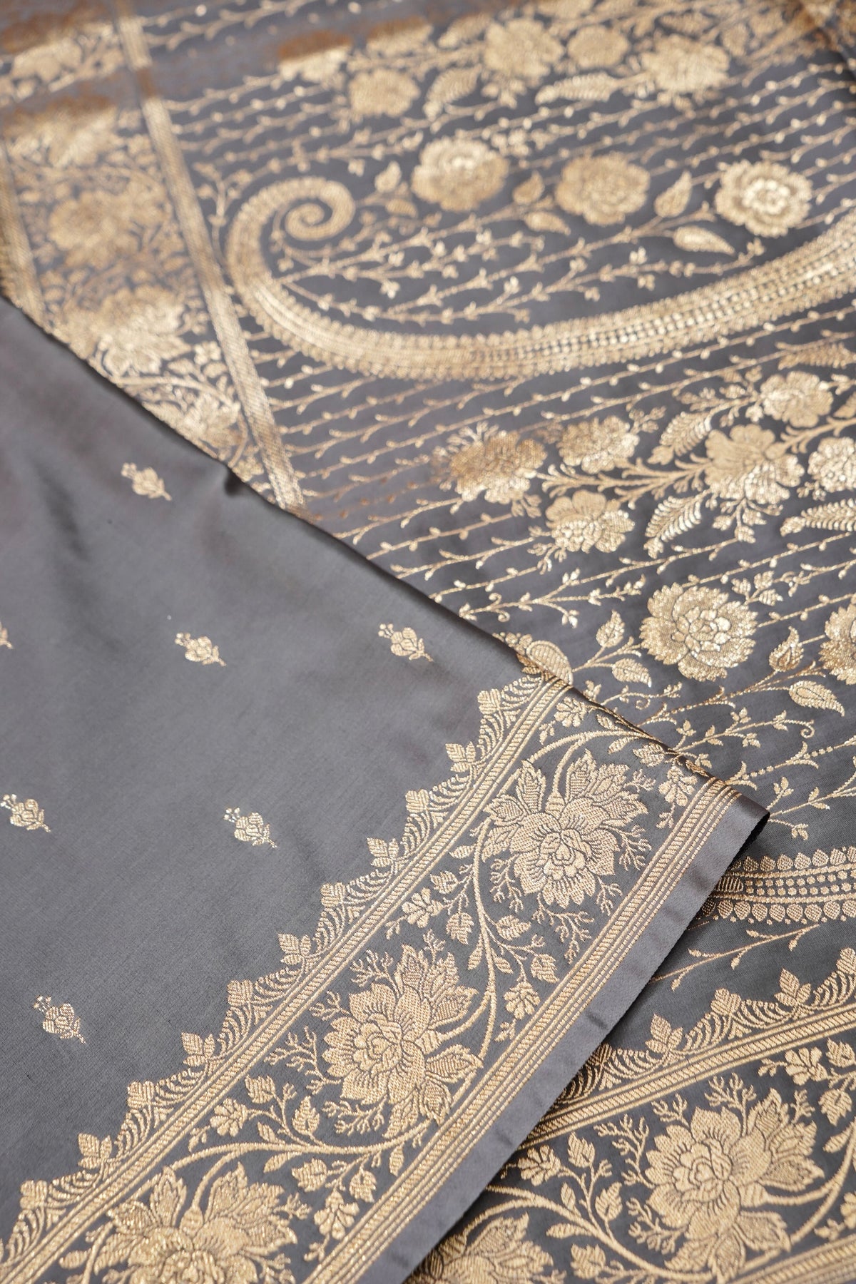 Kruti - Pure Katan Silk Saree in Silver Grey