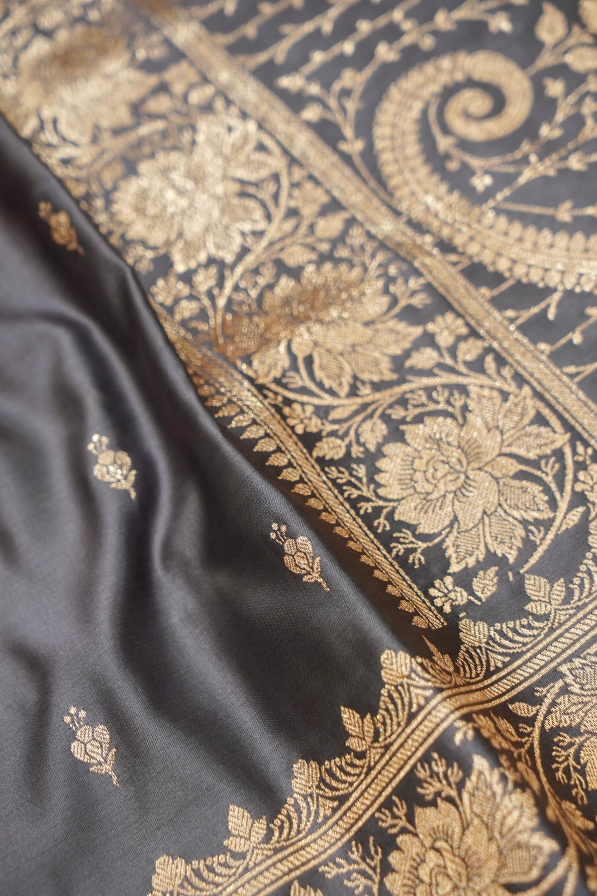 Kruti - Pure Katan Silk Saree in Silver Grey