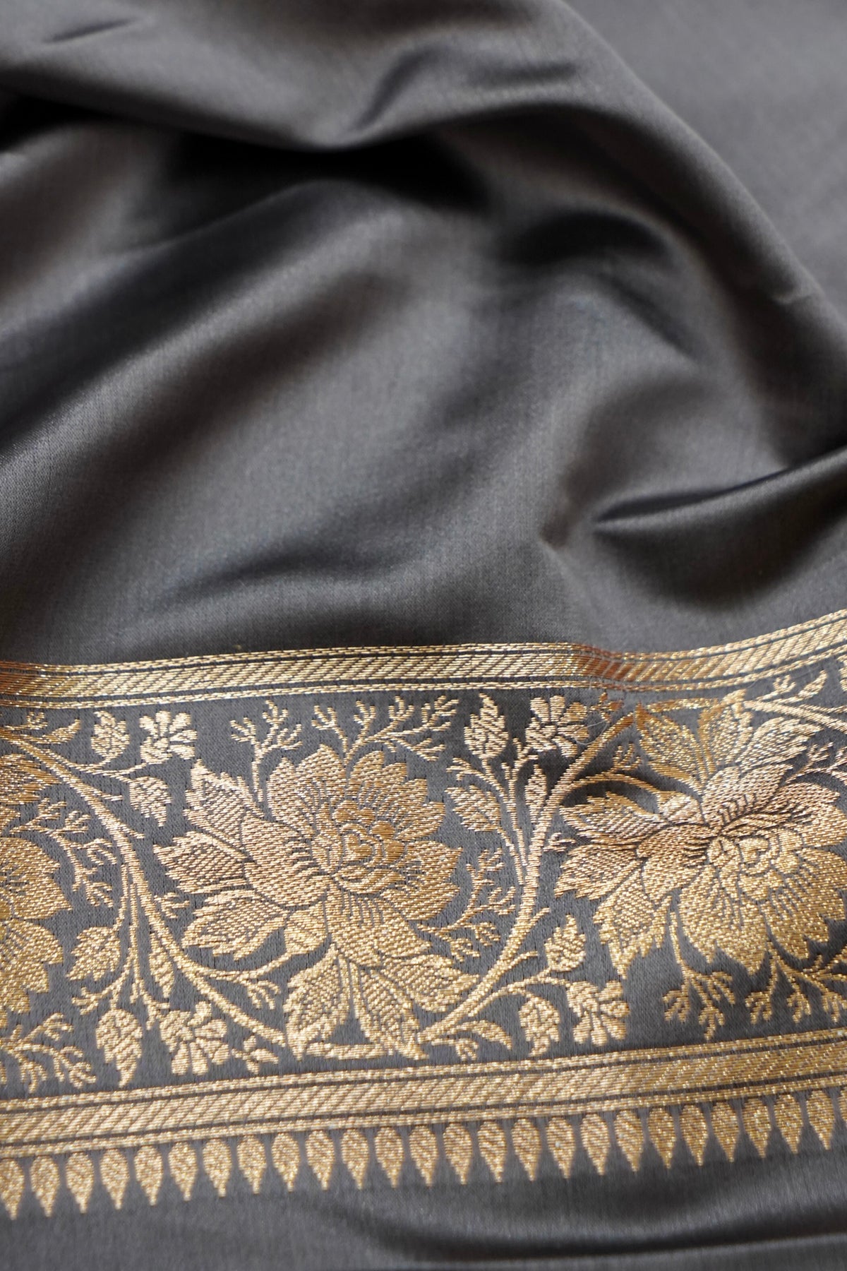 Kruti - Pure Katan Silk Saree in Silver Grey