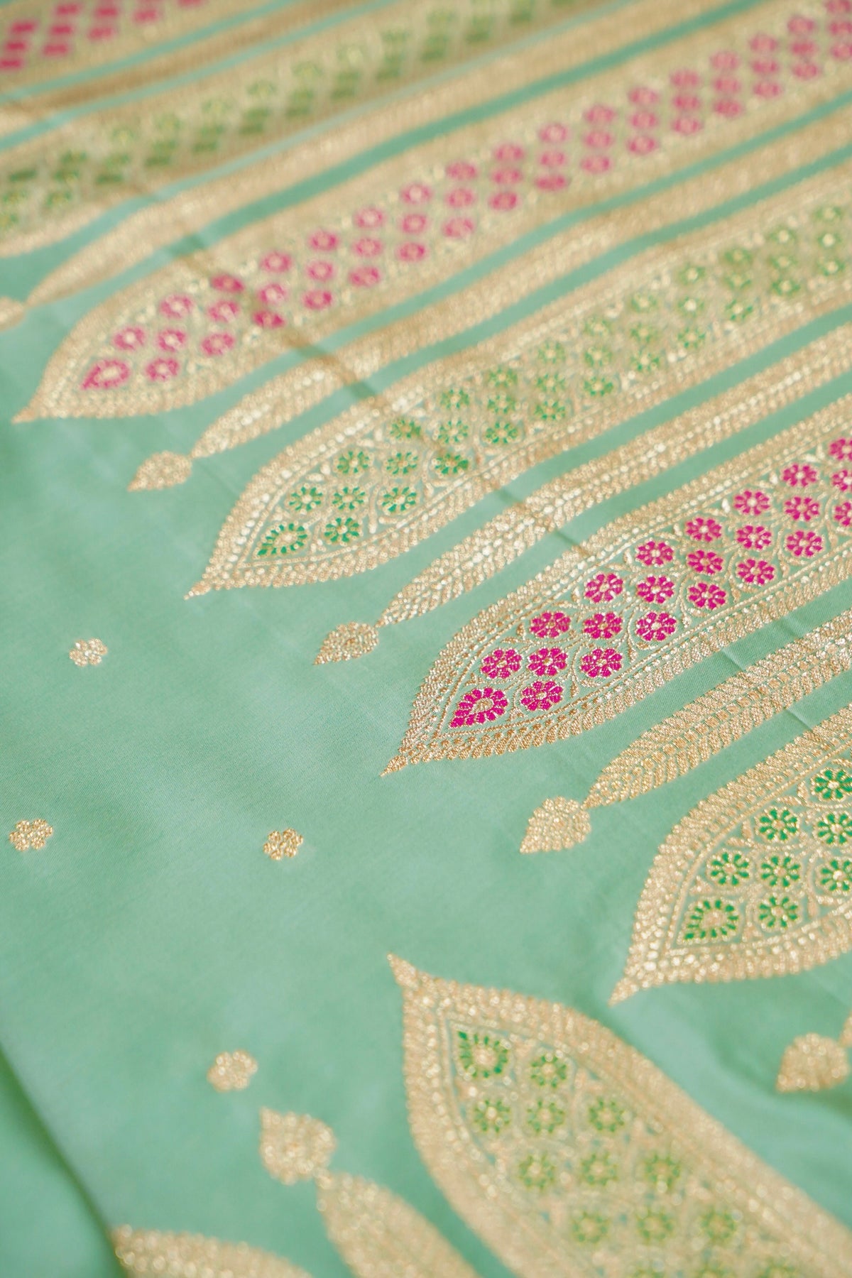 Saadgi - Mint Green Pure Katan Silk Saree with Multicolor Meenakari Border