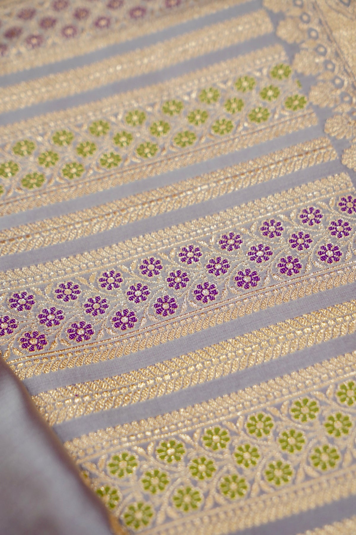 Saadgi - Lavender Grey Pure Katan Silk Saree with Multicolor Meenakari Border
