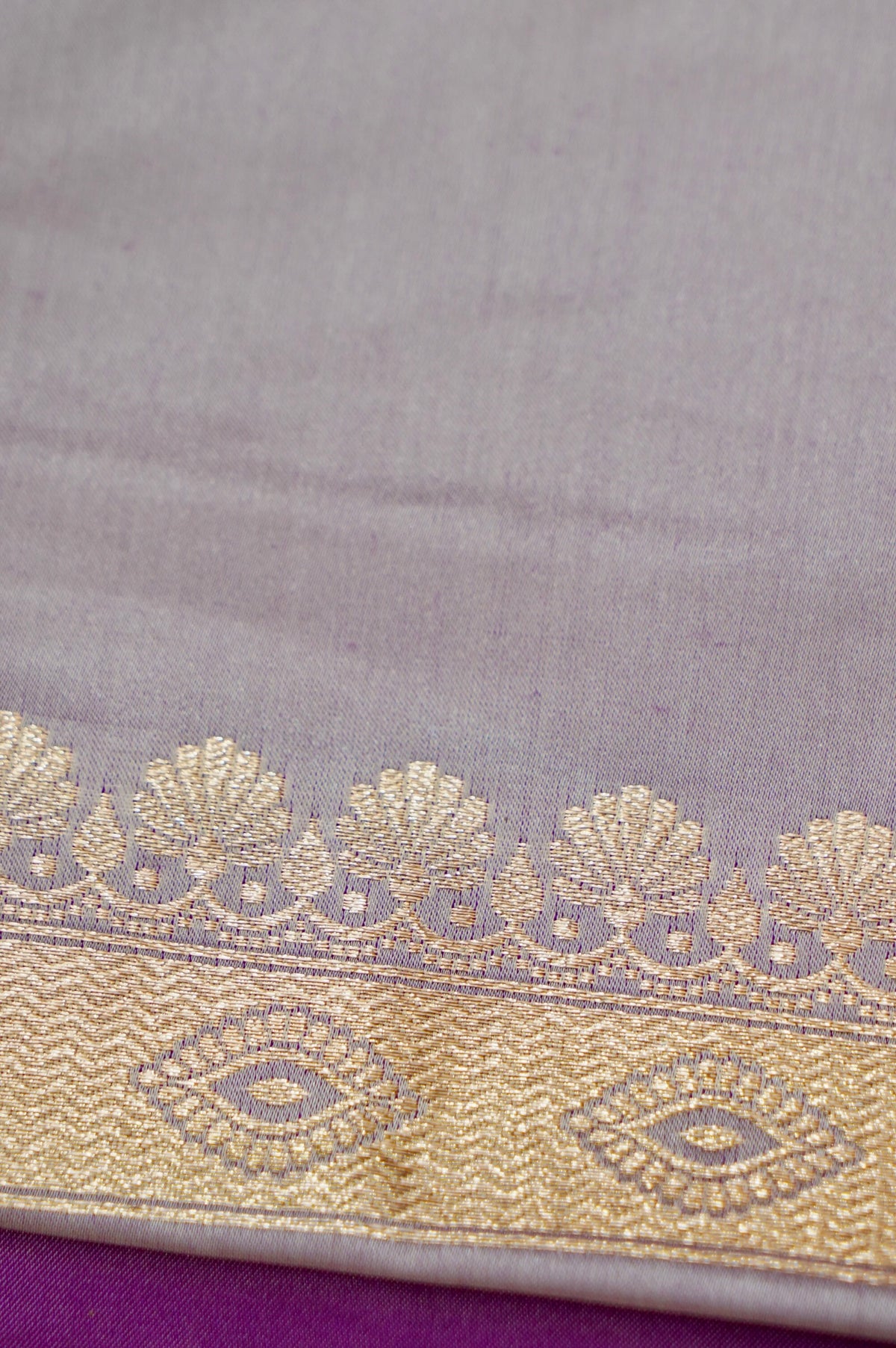 Saadgi - Lavender Grey Pure Katan Silk Saree with Multicolor Meenakari Border