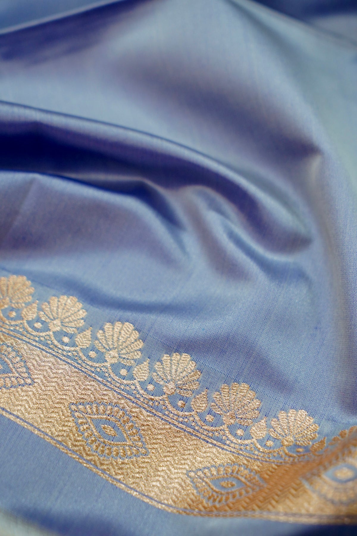 Saadgi - Periwinkle Blue Pure Katan Silk Saree with Multicolor Meenakari Border
