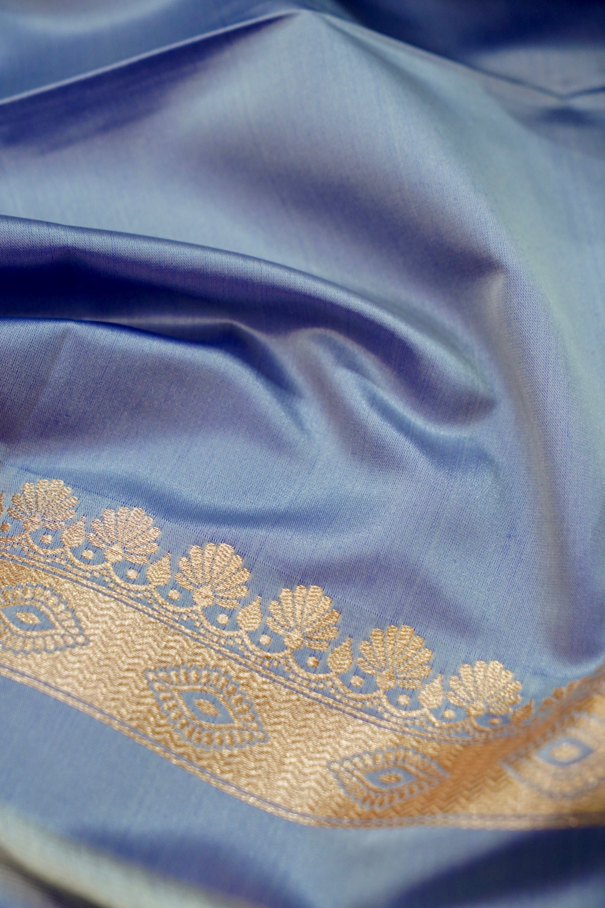 Saadgi - Periwinkle Blue Pure Katan Silk Saree with Multicolor Meenakari Border