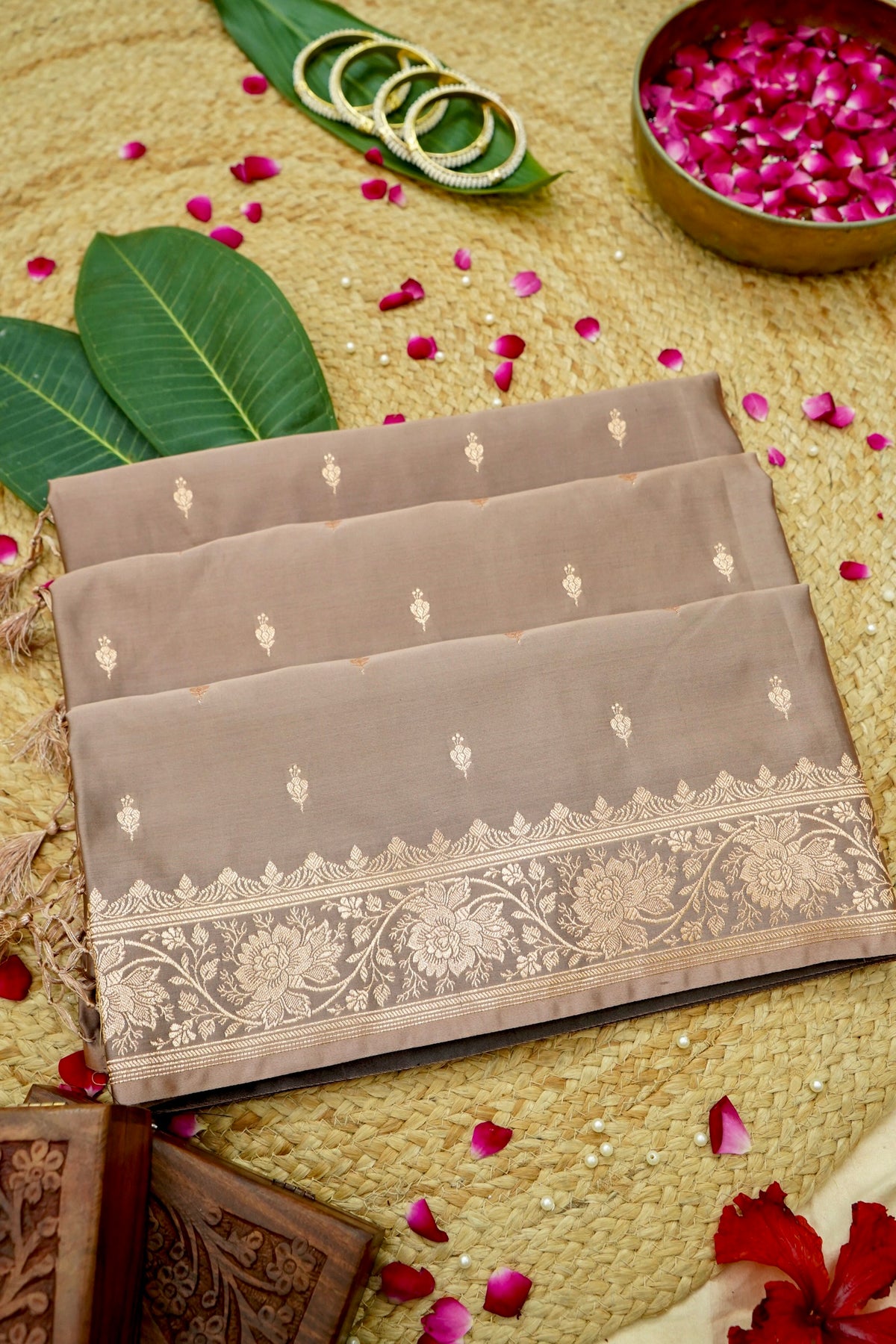 Kruti - Pure Katan Silk Saree in Taupe Beige