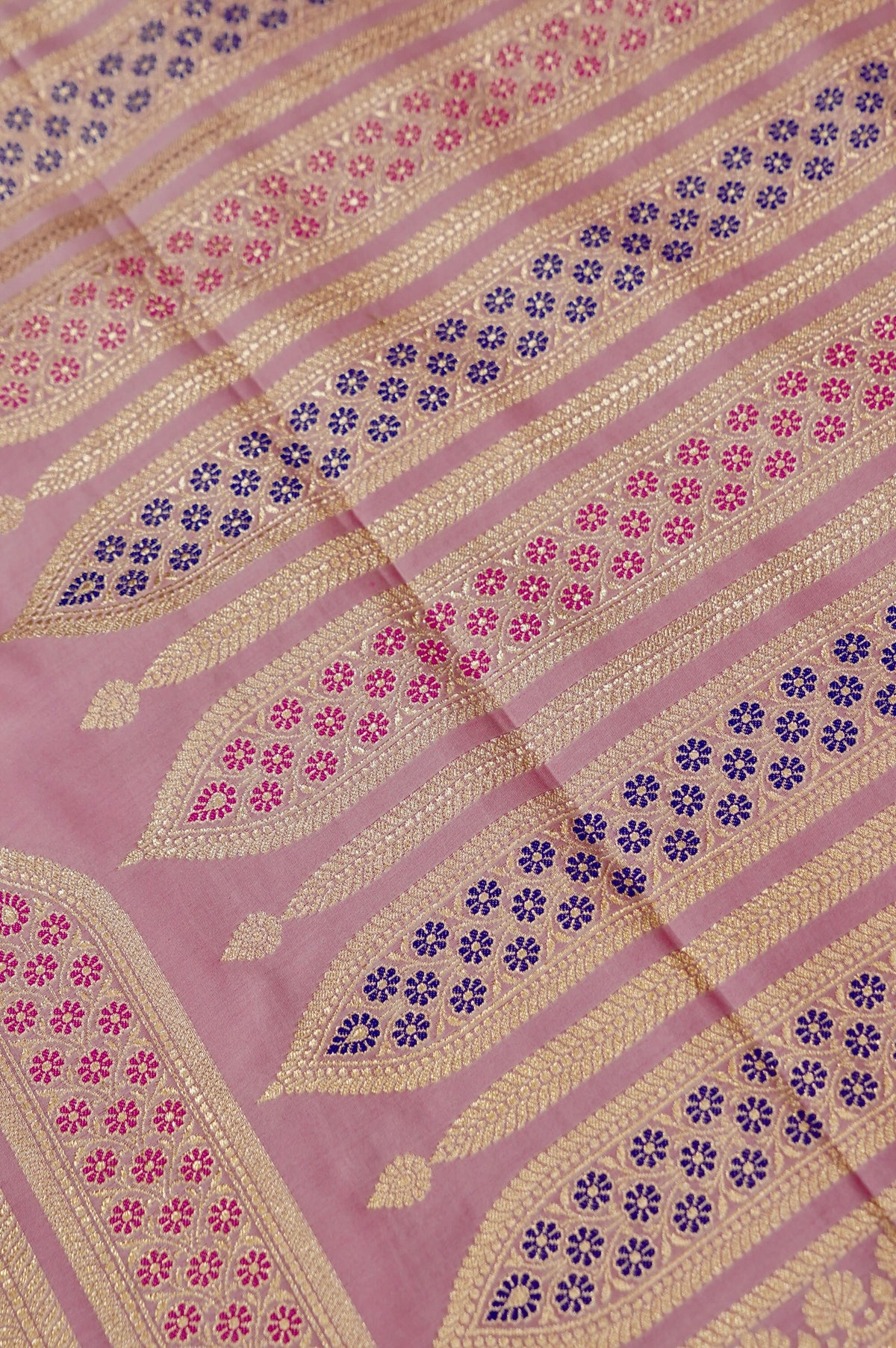 Saadgi - Blush Pink Pure Katan Silk Saree with Multicolor Meenakari Border