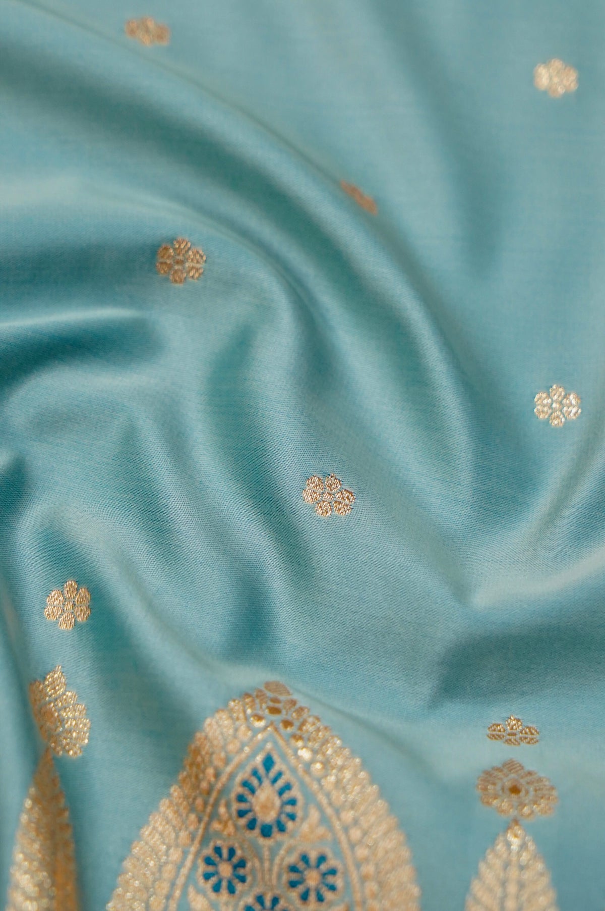 Saadgi - Powder Blue Pure Katan Silk Saree with Multicolor Meenakari Border