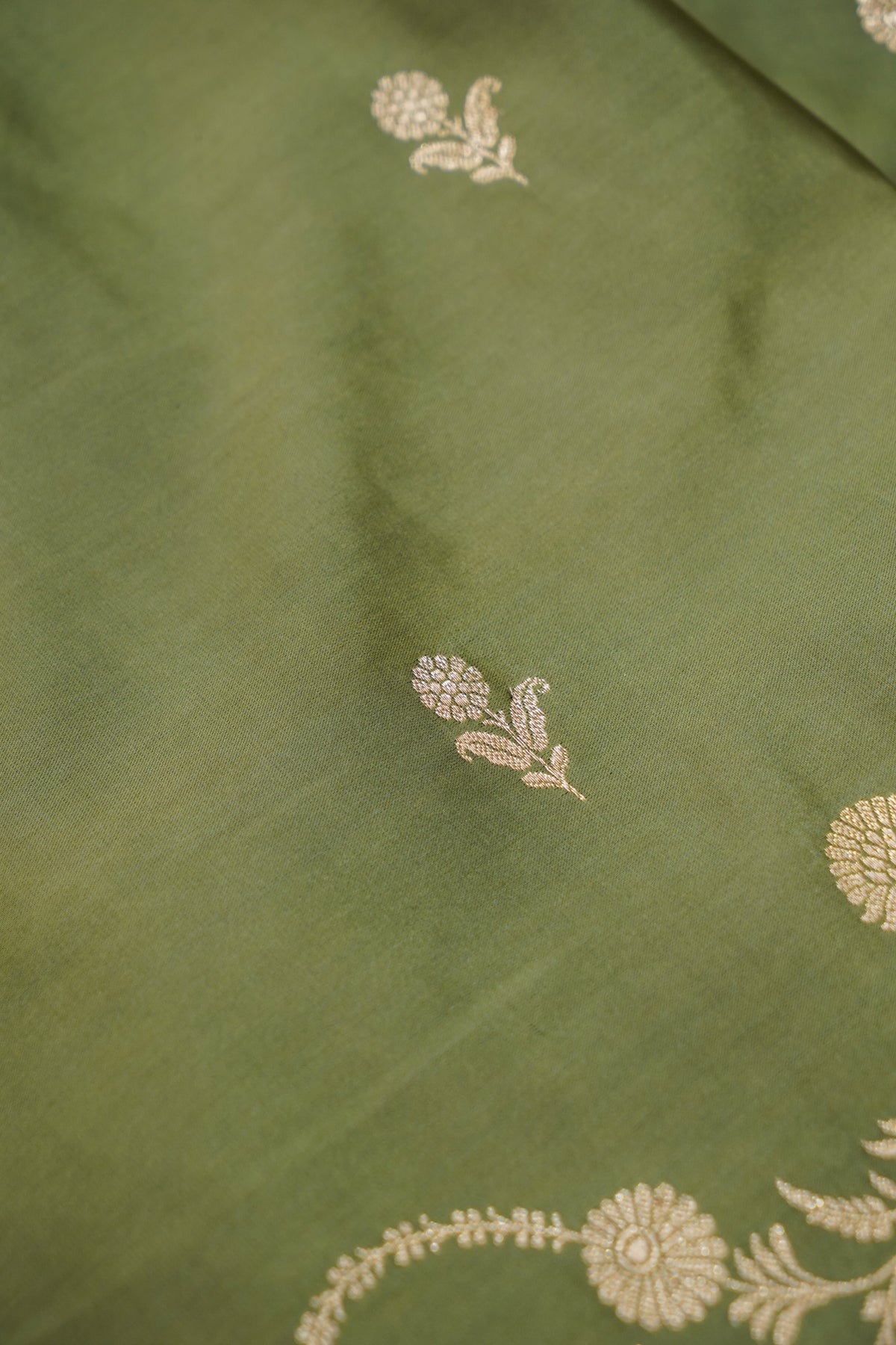 Shruti - Olive Green Pure Katan Silk Saree