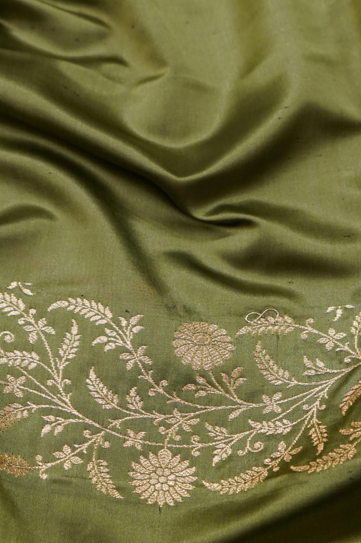 Shruti - Olive Green Pure Katan Silk Saree