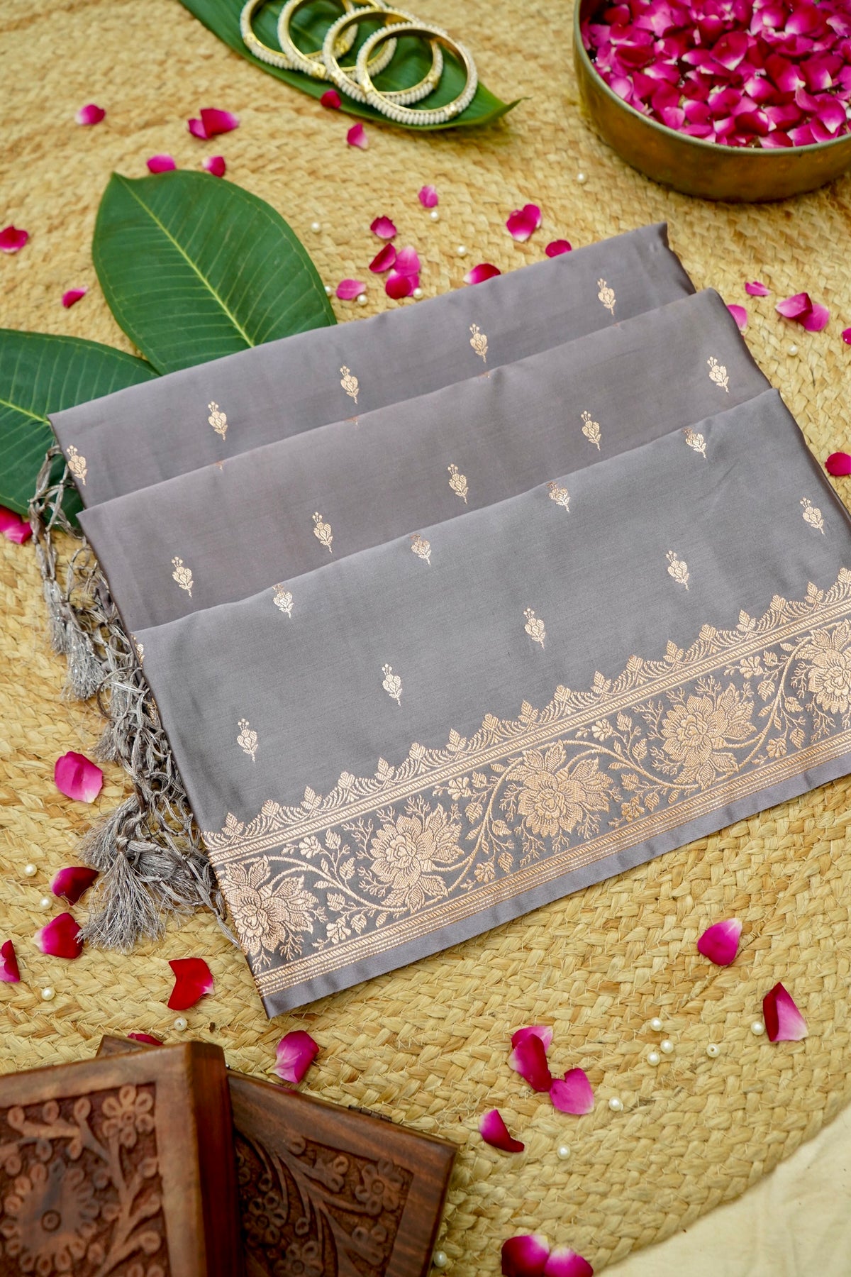 Kruti - Pure Katan Silk Saree in Silver Grey