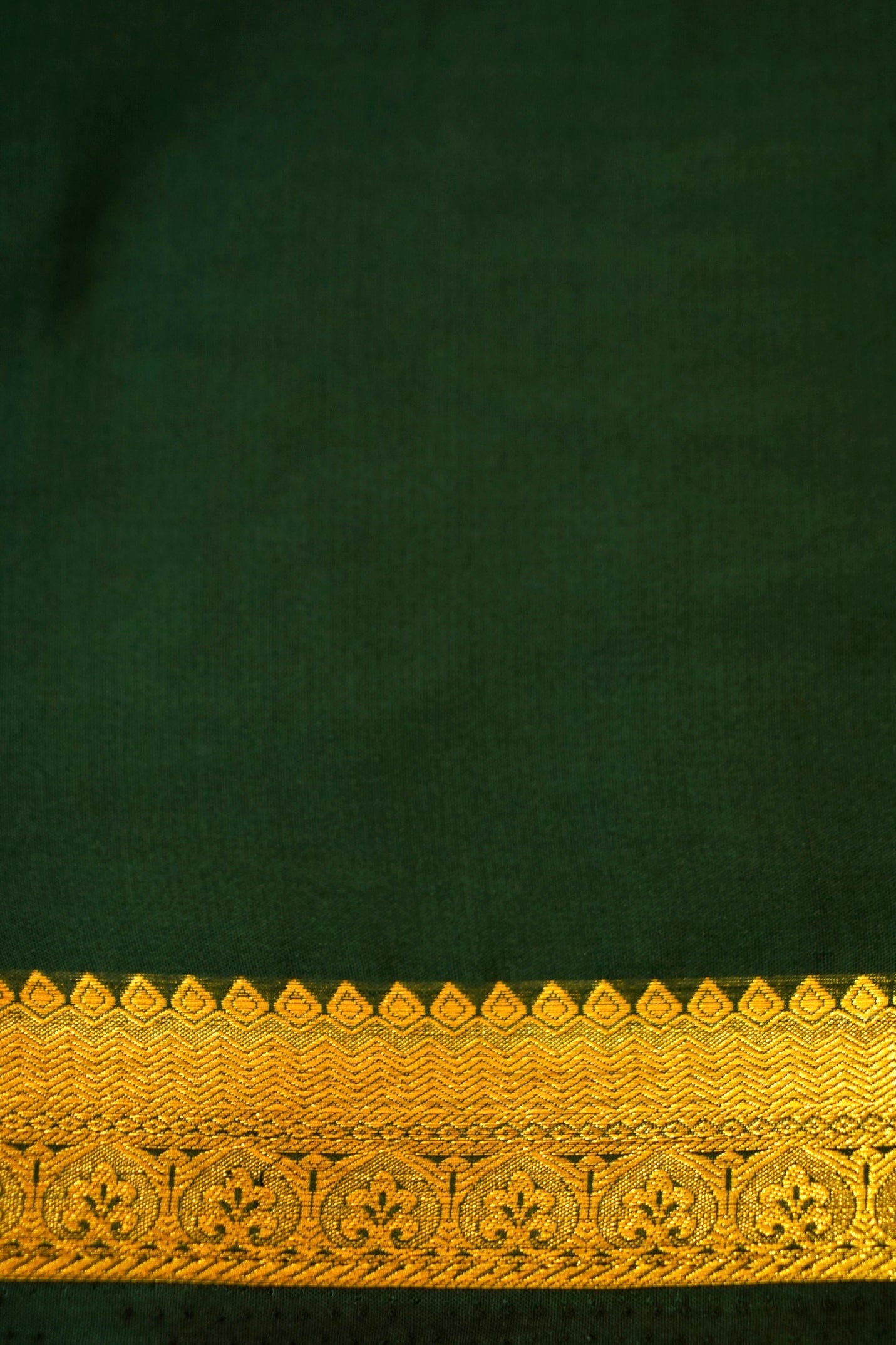 Maithili - Dark Brown Mysore Crepe Silk Saree with Green Border