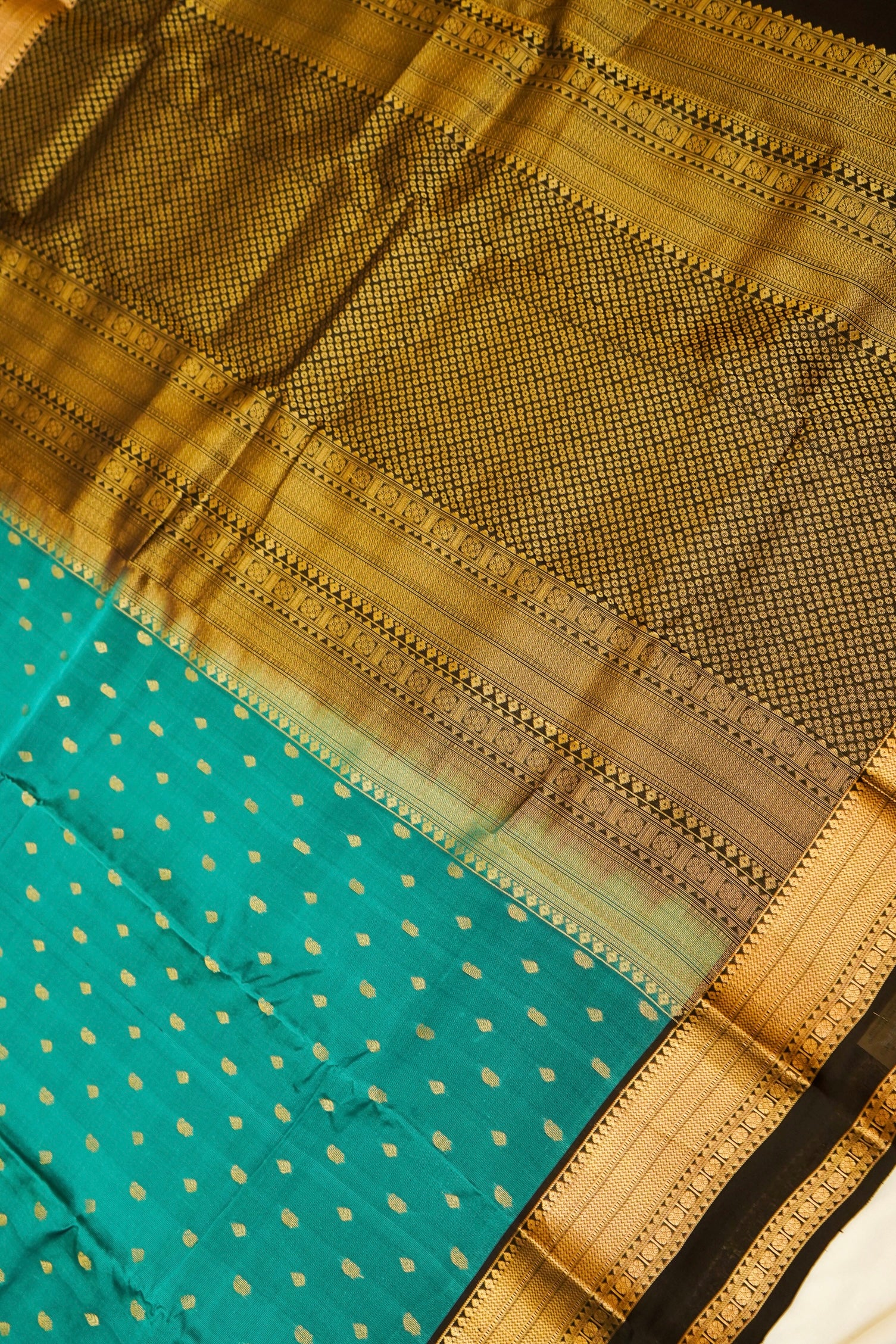 Maithili - Sea Green Pure Kanjipuram Silk Saree with Brown Border