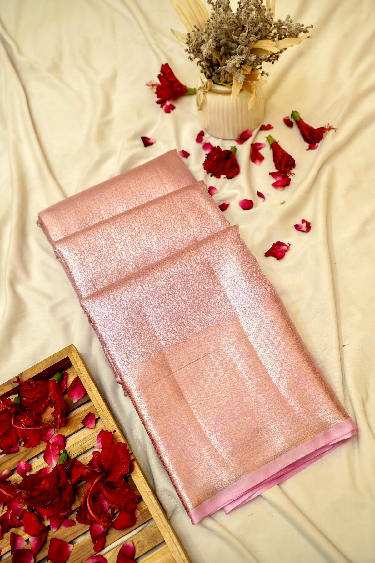 Maithili - Rose Pink Kanjivaram Tissue Silk Saree